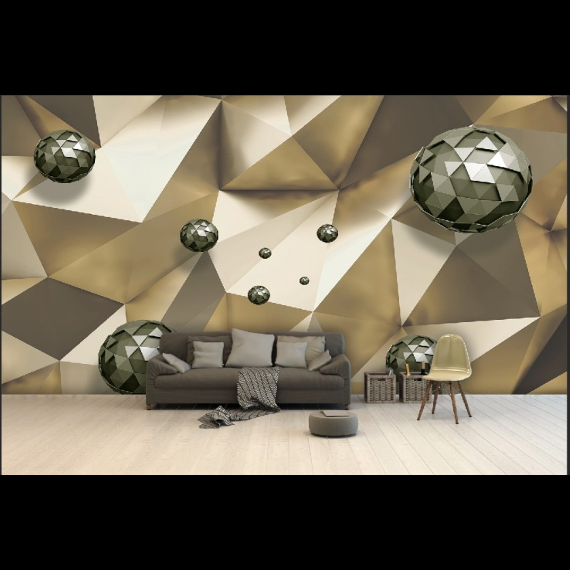 Linear gold geometric wallpaper in white background