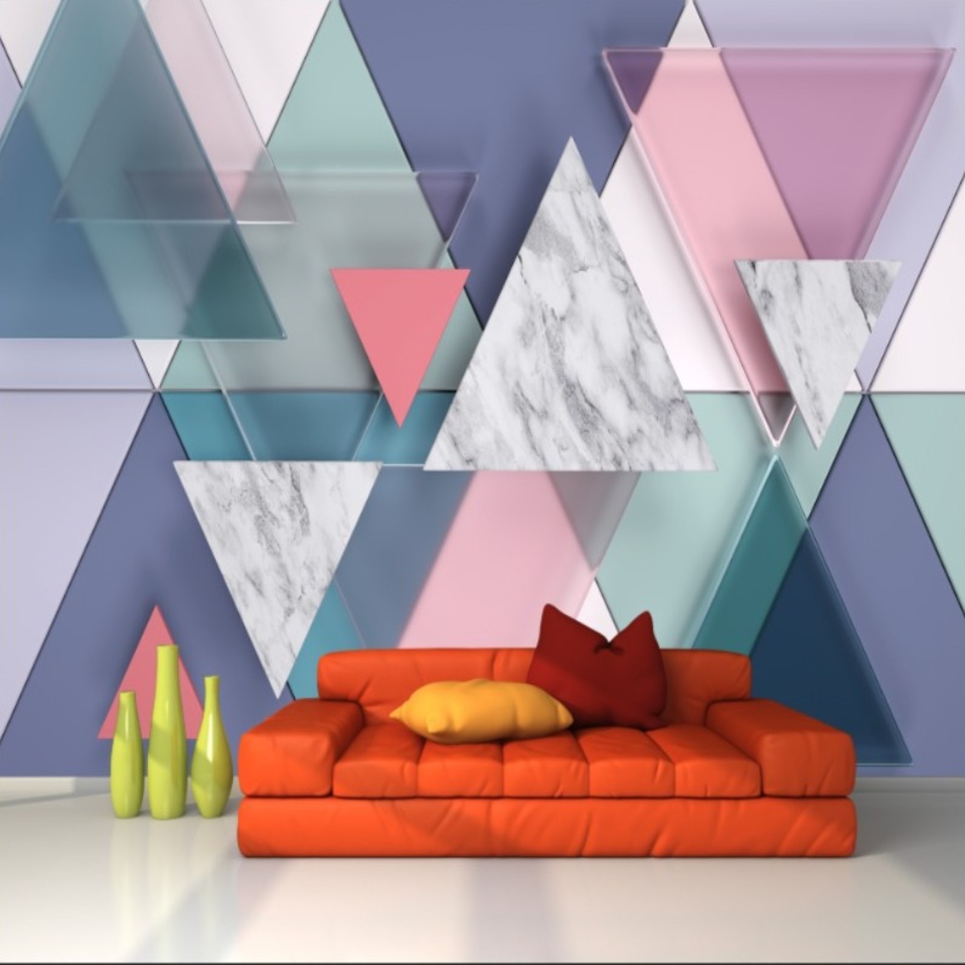 Geometric Pattern wallpaper with White and Golden Triangles