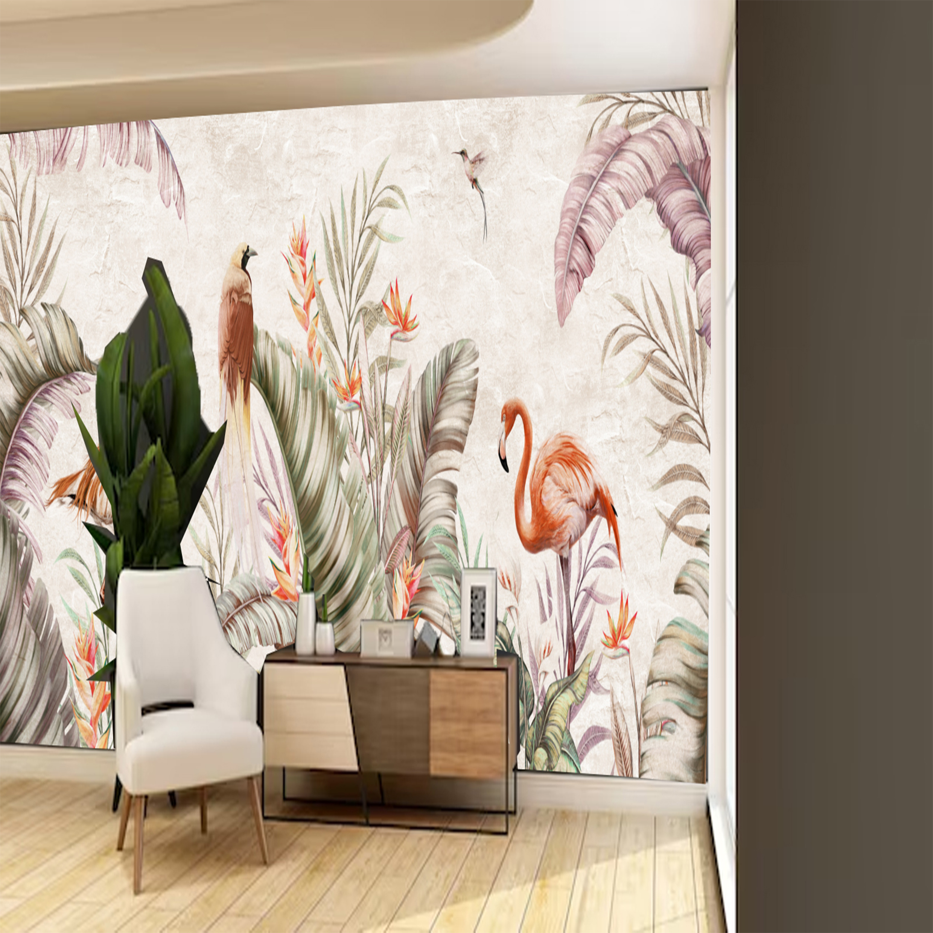 Tropical lime tree wallpaper with birds